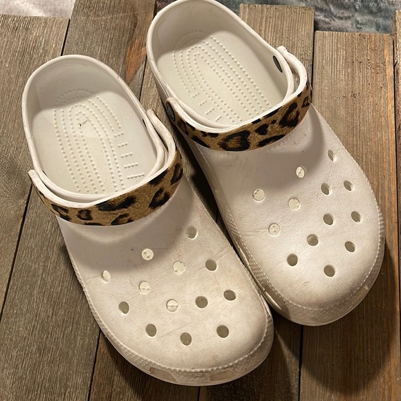 white cheetah crocs